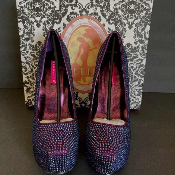 Bordello Teeze Rhinestone Platforms Purple with Iridescent Stones Size 8 - Picture 5 of 13